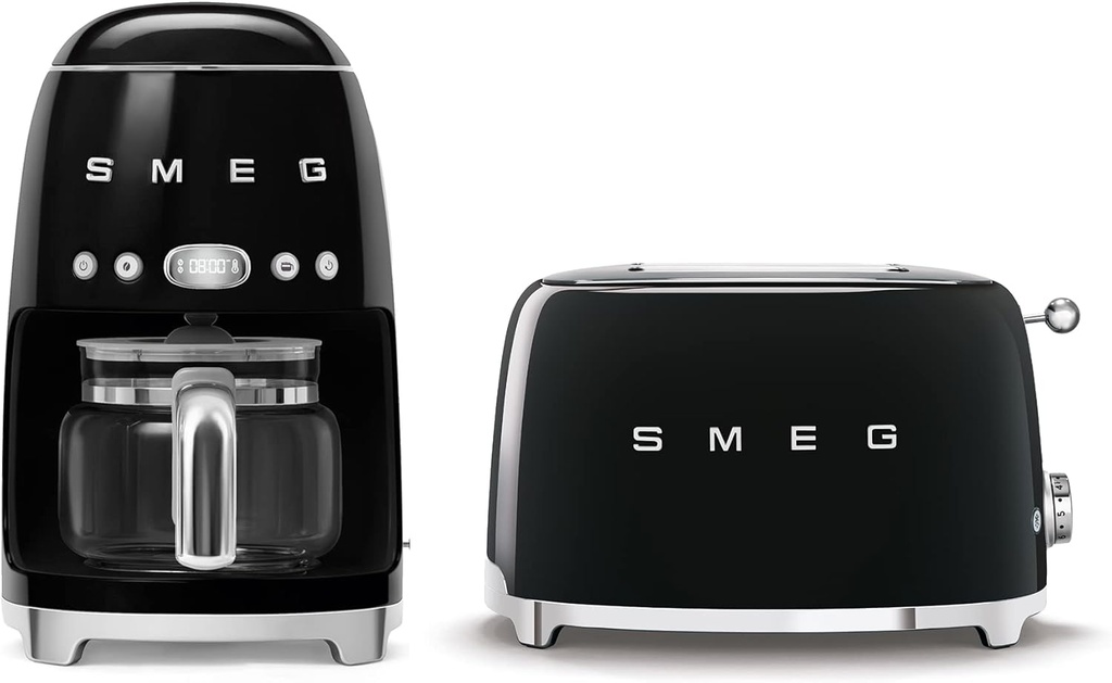 Smeg Retro Drip Coffee Machine and 2-Slice Toaster Bundle (Black)