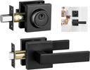 Front Door Lock Set Exterior Door Lock Set, Black Door Handle with Deadbolt, Heavy Duty Square Door Knob with Lock for Front Door(Matte Black,1Pack Set)