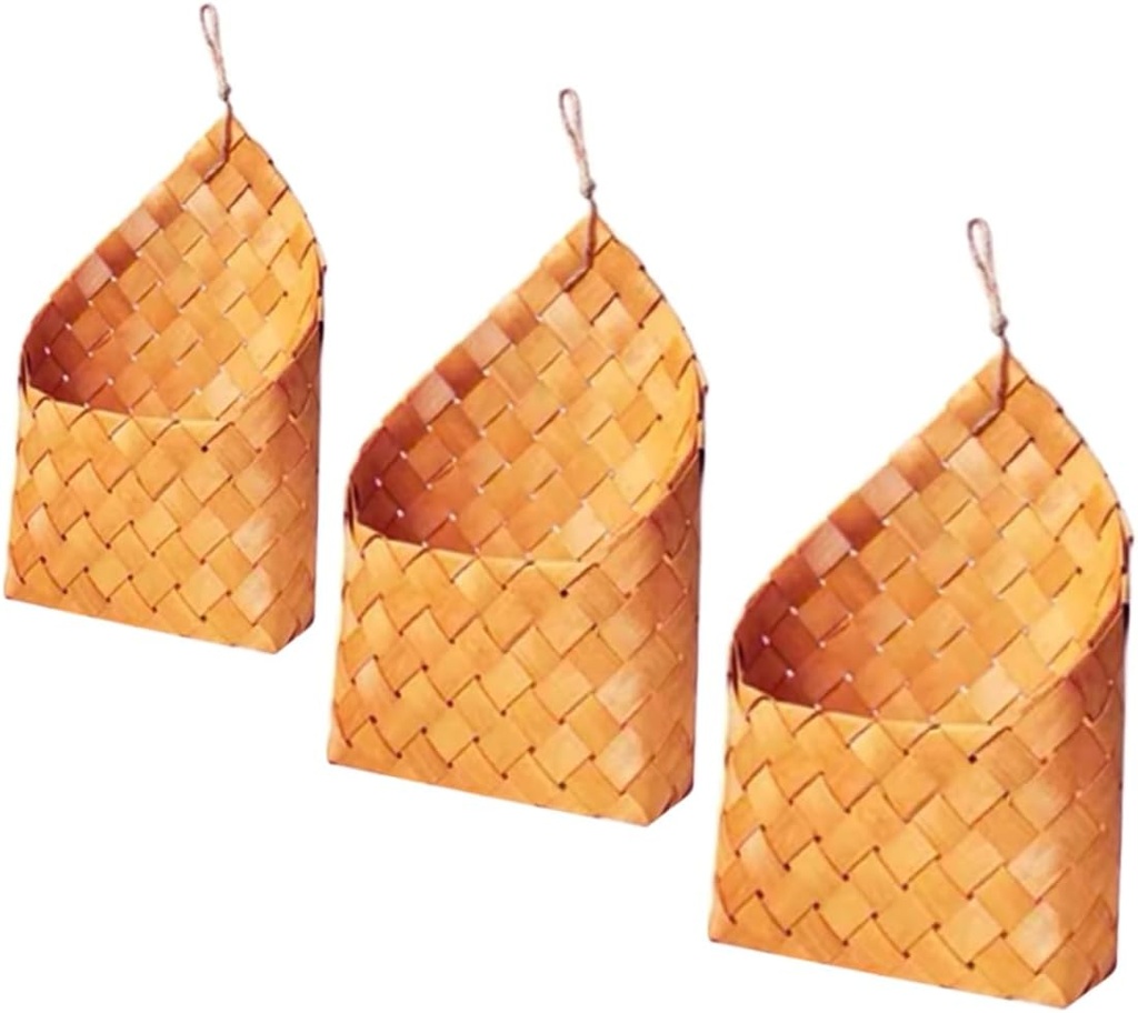 3pcs Small Woven Wall Hanging Basket Kitchen Storage Holder Wall Baskets Woven Sundries Hanging Flower