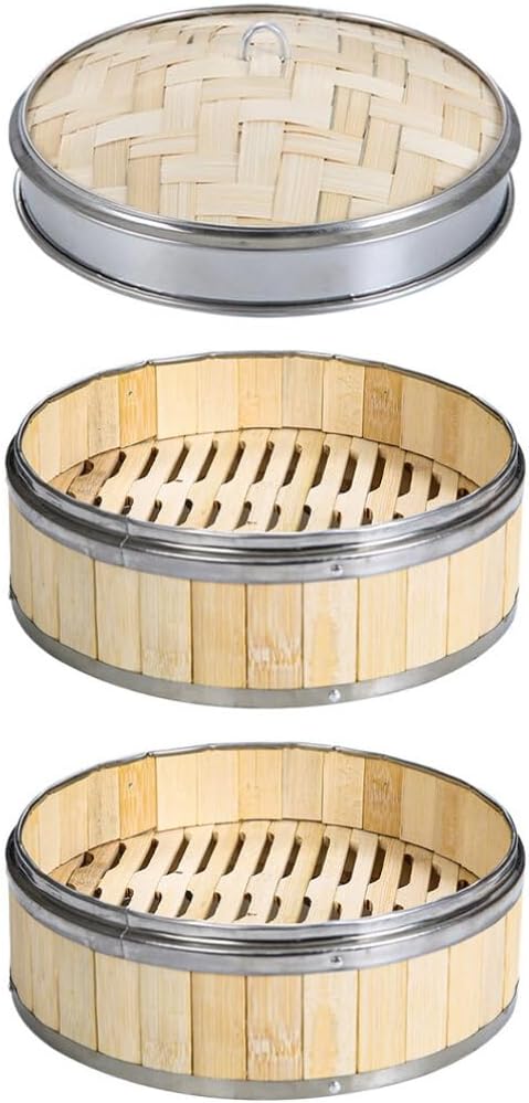 Zerodeko 1set Steamer with Lid Natural Steamer Basket for Dumplings Buns and Dim Sum for Durability for Cooking and Steaming Food Evenly