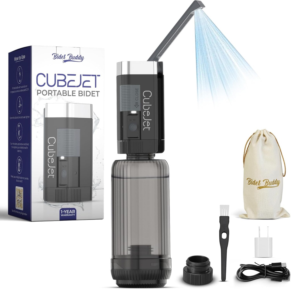 BIDET BUDDY® CubeJet Portable Bidet | Rechargeable Electric Travel Bidet for Travel, Camping & Home | Ultra High Pressure USB-C Hygiene Device with Seat-Bidet-Level Cleaning Power - Obsidian Drift