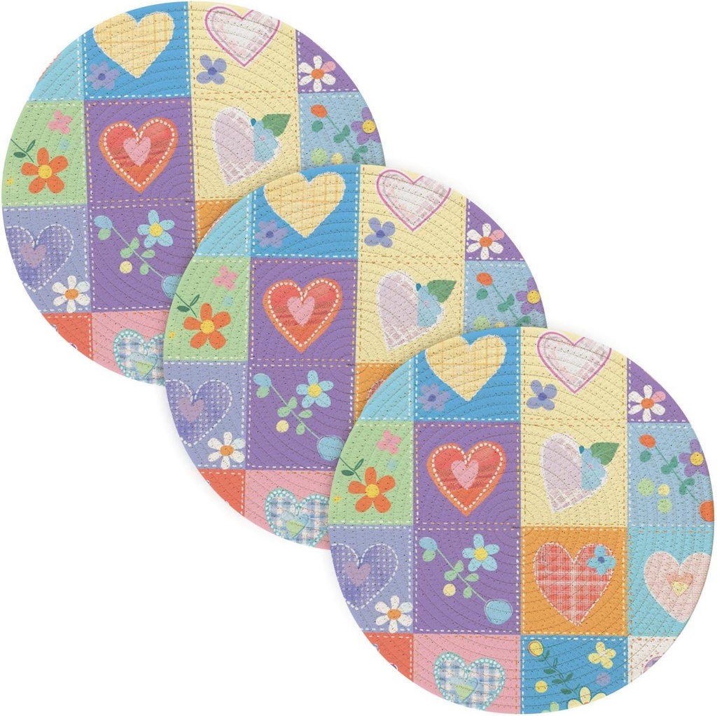 3 Pcs Absorb Water Cooking Pad for Crock Pot Patch Work Hearts Pastel 15in Polyester-Cotton Thread Weave Camper Must Haves alfombrilla de para cocina