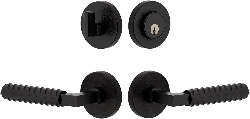 Viaggio CLOMLNCON-REB_Combo_234_LH Motivo Left Handed Solid Brass Single Cylinder Keyed Entry Door Lever Set and Deadbolt Combo Pack - 2-3/4" Backset - Satin Black