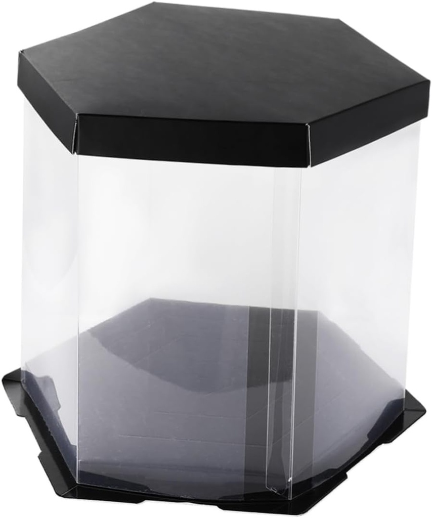 Unomor Hexagon Transparent Cake Box with Paper Lid Double Plastic Storage Container Safe Lightweight Gift Packaging for Birthday and Wedding Cakes