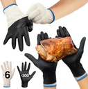 Raxwell BBQ Gloves - 6 Cotton Liners & 100 Black Nitrile Grill Gloves - Food Grade, Non-Slip, Heat Resistant for Barbecue, Cooking & Smoking - BBQ & Grilling Accessories - Large