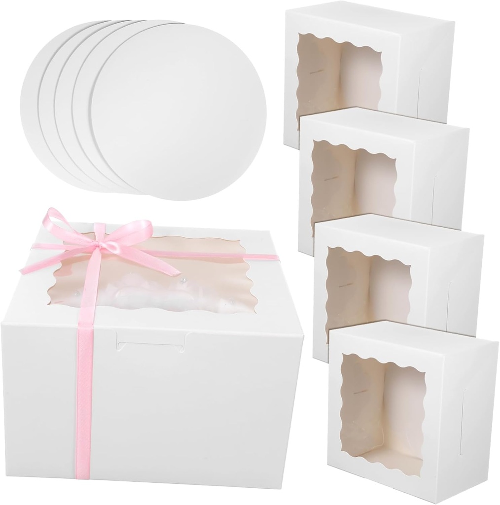 5Sets Elegant Pastry Boxes with Window of Cake Containers for Various Desserts Cupcakes Sturdy Design for Display Packaging for Celebrations