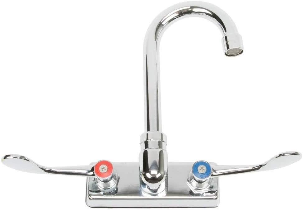 Commercial Stainless Steel 4" Center Wall-Mount Gooseneck Faucet for Hand Sink with Wrist Handle Levers