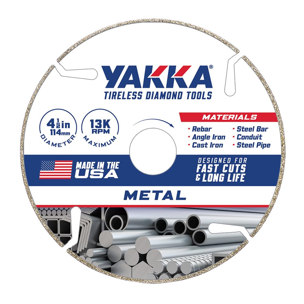 Yakka 4.5 Inch Metal Cutting Segmented Diamond Blade cuts a Wide Range of Metals, Made with Advanced Electroplating Technology for a Long Life & Comes with 7/8 inch Arbor and 5/8 inch Reducer Ring