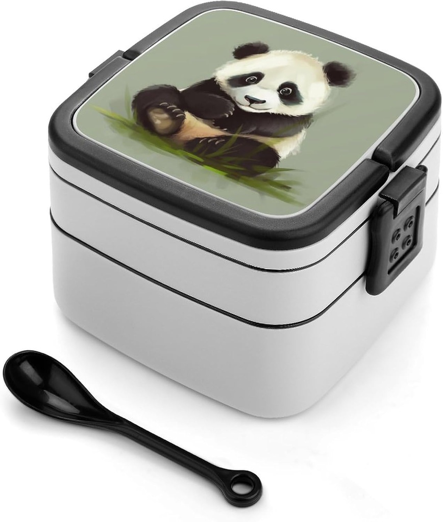 Bento Lunch Box for Women Lunch Containers for Adults Panda Double Layered Lunchbox Large Capacity Bento Box with Cutlery for Work Picnic Camping Travel, style