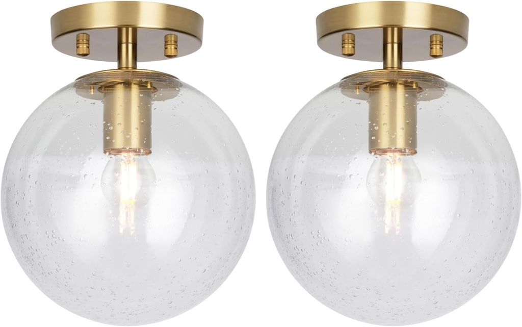 ALICE HOUSE 2 Pack 8-inch Modern Flush Mount Light, Seeded Glass Ceiling Light, Brushed Brass Hallway Light Fixtures for Bedroom, Closet, Entryway, Bathroom, Kitchen AL4801-S2GD