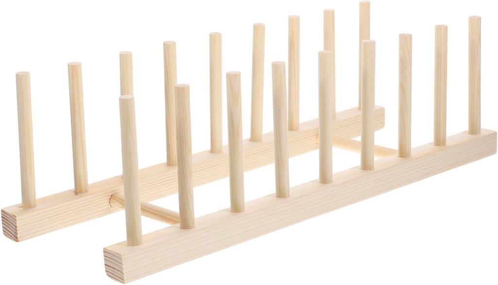 BESTYASH 1Pc Slot Wooden Dish Draining Rack Space Saving Kitchen Bowl Holder for Plates and Pans Vertical Storage for Organized Countertop and Cabinet Use
