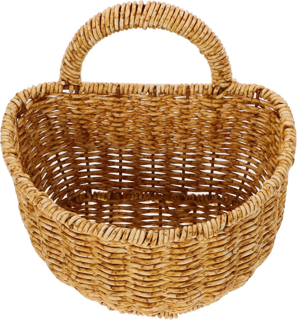 Luxshiny Woven Hanging Wall Storage Basket Imitation Rattan Wicker Basket Rustic Handle Basket Organizer for Kitchen Home Farmhouse Garden, 18.00X18.00X15.50CM, VU15Z645W8P5QYJ15DOZDKD