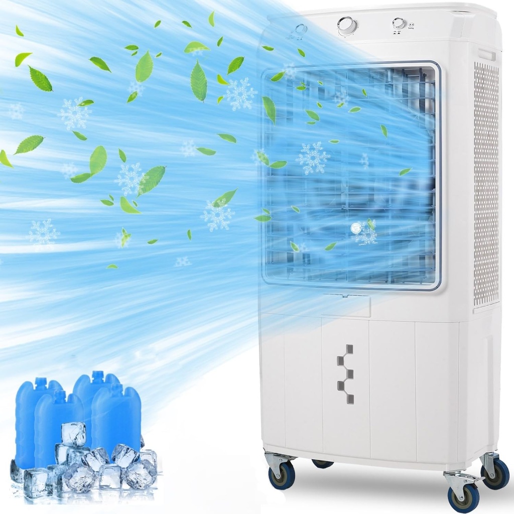 Evaporative Air Cooler 4100 CFM Swamp Cooler Air Conditioner with Remote Control and 4 Ice Packs, 3 Modes & Wind Speeds for Outdoor, Indoor, Garage, 15.8 Gallons