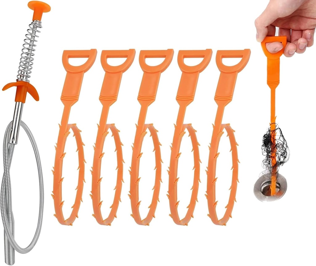 6 Pack Sink Clog Remover, Hair Drain Clog Remover, 24-Inch Flexible Stainless and 19.7 inches Plastic Drain Snake Set, for Kitchen Sink, Bathroom Tub, Shower, Home Pipe Cleaning Tool