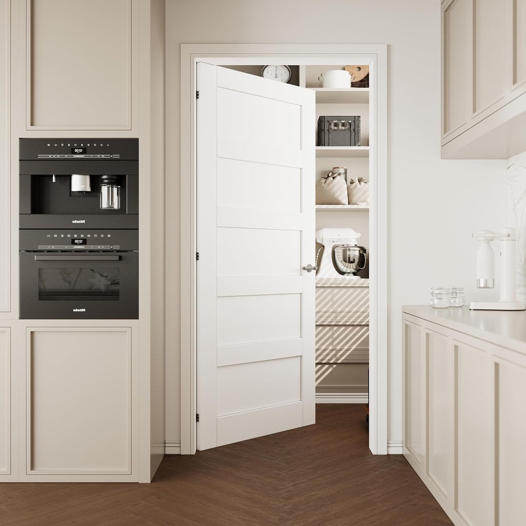 30''x80'' 5-Panel Solid Core Interior Door Slab Shaker, Pre-Built Panel for Barn Doors, Pocket Doors, French Door, for Pantry, Bedroom, Closet, Laundry & Bathroom, White Prefinish&Paintable