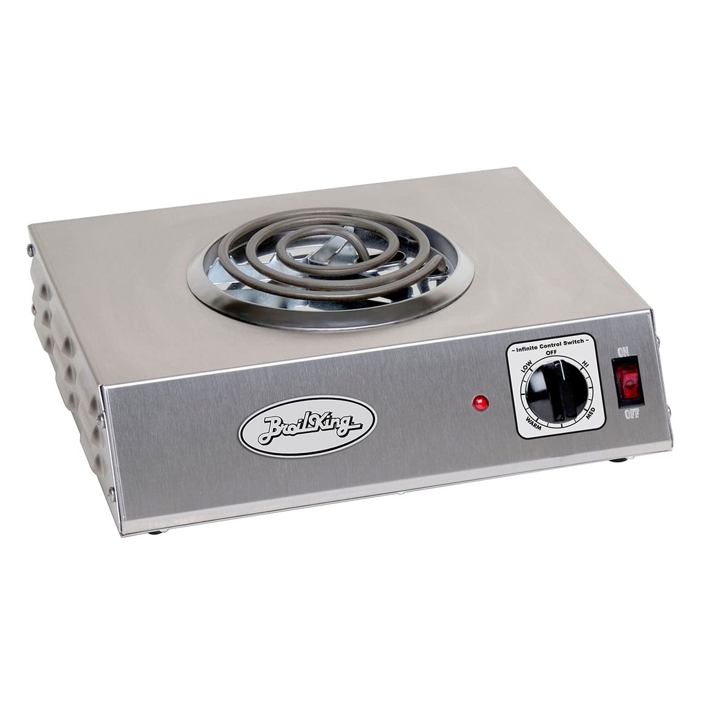BroilKing CSR-1TB 1100 Watt Electric Countertop Hot Plate with Single Coiled Burner | Commercial Induction Cooktop Stove for Restaurant | 13.50'W x 22.75"D x 4.5"H, Gray, Stainless Steel Base, 120v