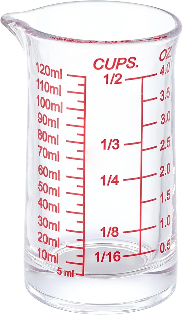 Ackers 4oz Glass Measuring Cup – Shot Glass with Ounce,Ml,Cups Markings for Kitchen & Bar(Red Line)