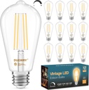 12-Pack Vintage 8W ST58 LED Edison Bulbs 60W Equivalent, Dimmable 2700K Warm White LED Filament Bulbs, E26 Medium Base, 800LM, CRI 85, Antique Glass Style, Great for Home, Bedroom, Office