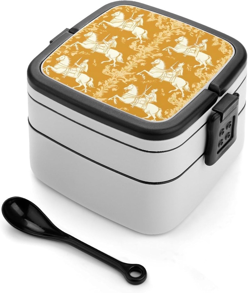 Vintage Knights Horses Traditional Floral Portable Bento Box with Handle 2 Compartment Leak-Proof Stackable Lunch Box for Work Picnic Camping