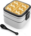 Vintage Knights Horses Traditional Floral Portable Bento Box with Handle 2 Compartment Leak-Proof Stackable Lunch Box for Work Picnic Camping