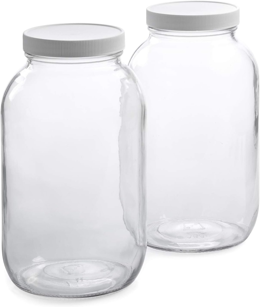 1790 Half Gallon Glass Jars (64oz) 2-Pack - Includes 2 Airtight Lids, Muslin Cloths, Rubber Bands - Dishwasher & Freezer Safe - Perfect for Kombucha, Kefir, Canning, Sun Tea, Fermentation