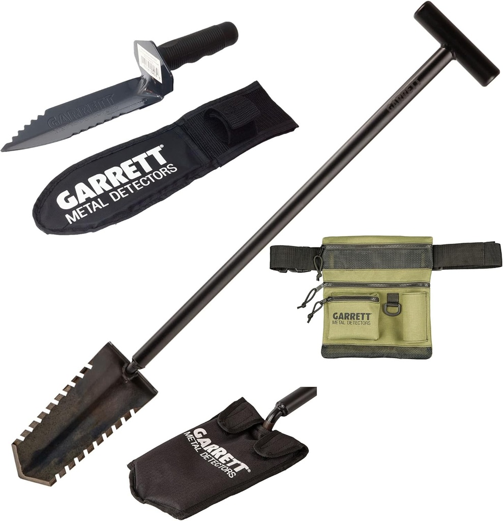 Garrett All Terrain Dig Pouch, Edge Digger Spade and Razor Relic Shovel Bundle
