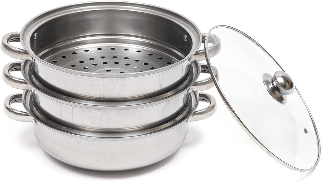 3-Layer Steamer Steamer 11 Inch Steamer With Cover For Cooking Multipurpose Stainless Steel Steamer Cookware With Handles Suitable For Dumplings, Food, Steamer Cooker Pot