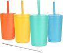 Homestockplus Reusable Wheat Straw Cups with Lids and Silicone Straws, 10 Oz Chip Resistant E-Co Friendly Small Water Cups for Milk, Drinks, Smoothies - 4 Colors