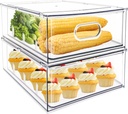 MANO 2Pack Clear Fridge Drawers Pull Out Stackable Refrigerator Drawer Organizer Bins Pantry Storage Box Plastic Food Containers for Kitchen Bathroom Office Closet (X-Large)