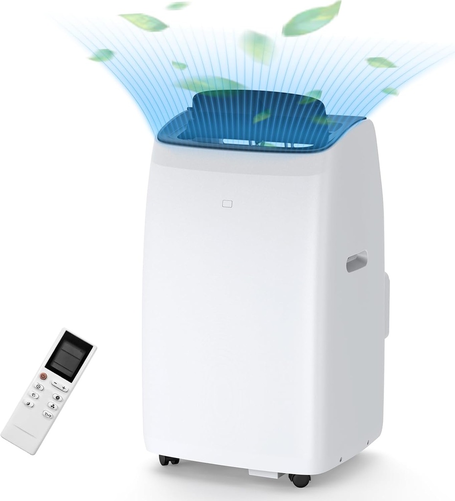 14000 BTU Portable Air Conditioner with Inverter - Ultra-Quiet 42dB Sleep Mode, Dual Hose Design, Dehumidifier & Fan, Window Kit & Remote Control