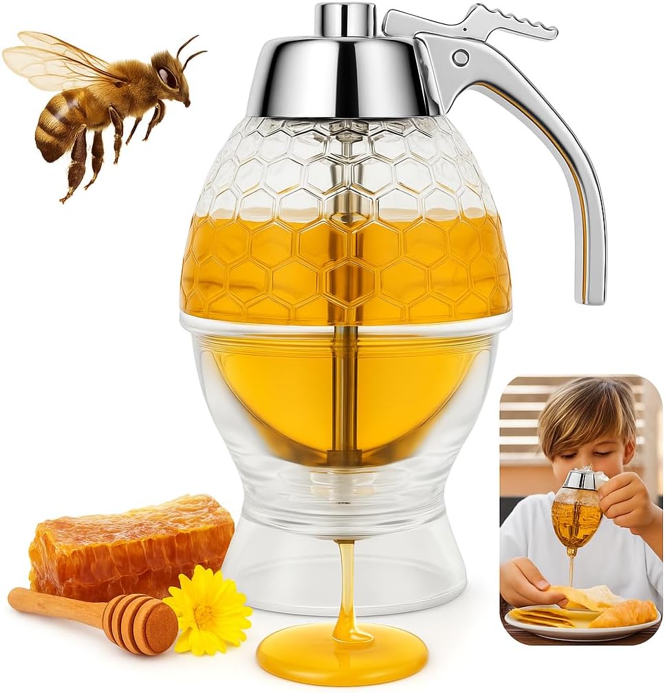 8oz Food-Grade Plastic Honey Dispenser – No-Drip Button Release | Airtight Seal for Freshness | Lightweight & Safe | Ideal for Honey, Syrup, Chocolate