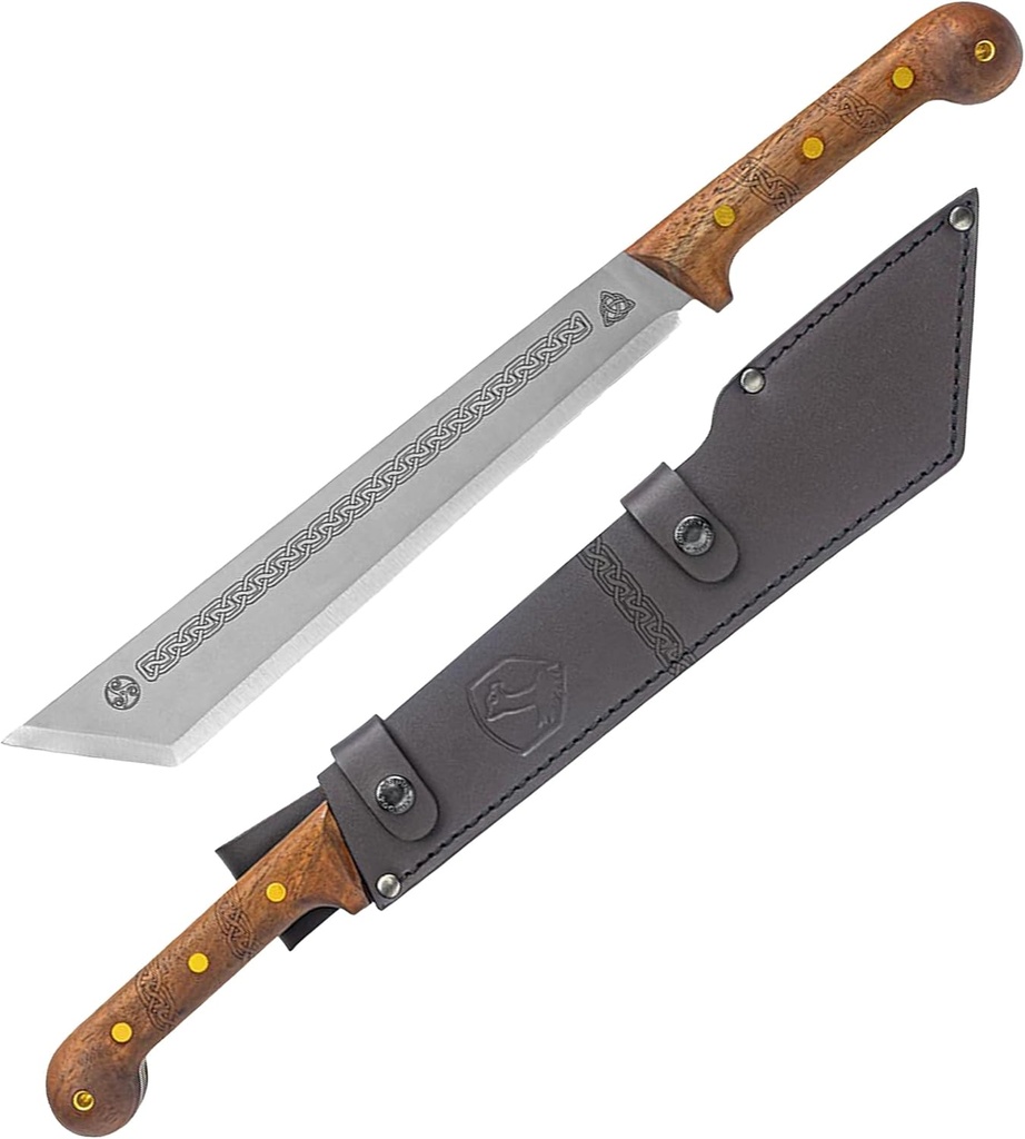 Condor Tool & Knife Argyll Scottish Heavy Duty Machete - 1075 High Carbon Steel - Walnut Handle - Hand Crafted Welted Leather Sheath - Cutlass Machete - 4.5mmThick - 12.21in Blade - 27.87oz