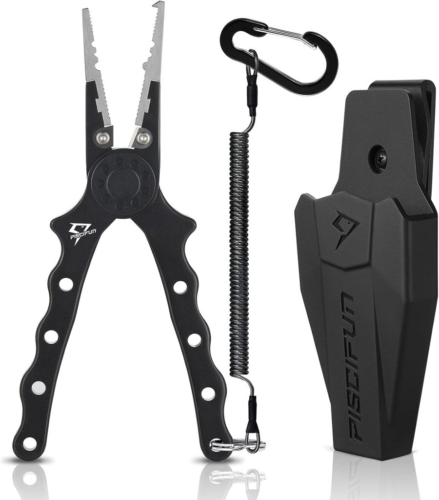 Piscifun Fishing Pliers, Saltwater Fishing Pliers with Split Ring, Fish Hook Remover, Corrosion Resistance Fly Fishing Pliers with Braid Cutters, Sheath and Lanyard, Fishing Gear Gifts for Men