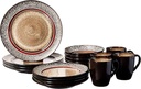 American Atelier Markham Square Casual Round Dinnerware Set – 16-Piece Stoneware Dinner Party Collection w/ 4 Dinner Plates, 4 Salad Plates, 4 Bowls & 4 Mugs – Unique Gift Idea, Brown, 11x11x4"