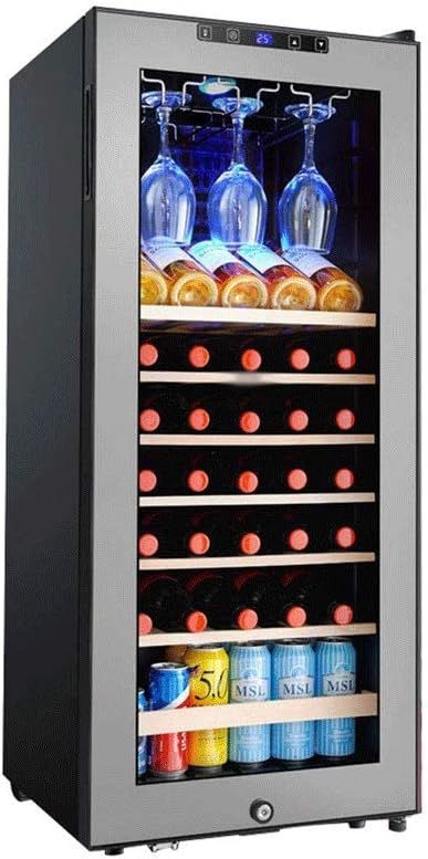 33 Bottles of Free-Standing Wine Cellar Refrigerator, 128l Wine/Beverage Cooler Fridge, with Wine Glass Hanger, Constant Temperature Storage/Led Lighting