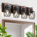 Farmhouse Bathroom Vanity Light, 4 Light Bathroom Light Fixtures, Rustic-Industrial Sconces Wall Lighting with Elegant Metal Lampshade for Bathroom, Hallway