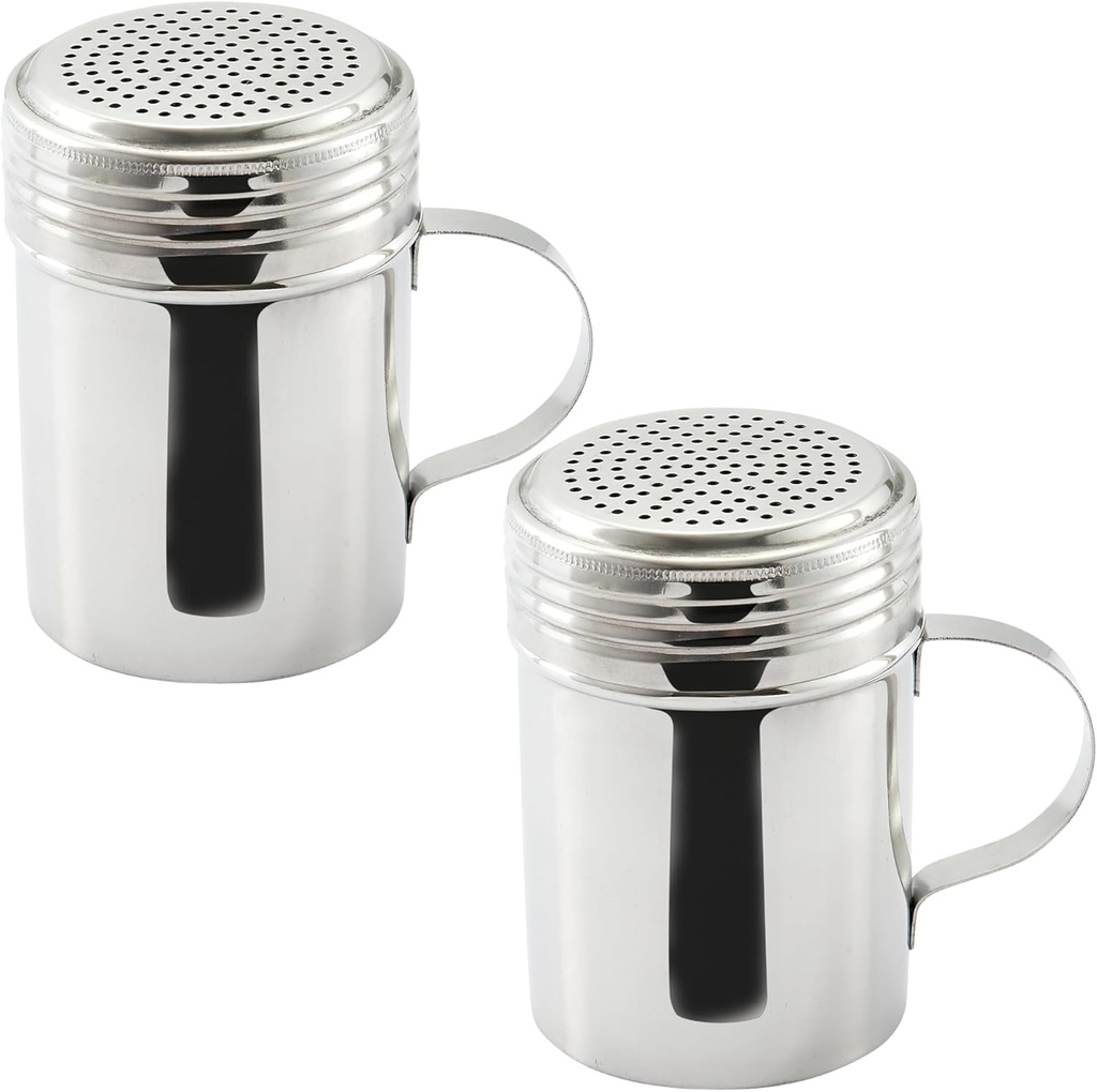 Stainless Steel Dredge Shaker 10 Oz 5"L x 4.75"H x 1.5"W Inch Spice Flour Sugar Cheese Powder Dispenser for Kitchen Cooking Baking (2)