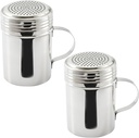 Stainless Steel Dredge Shaker 10 Oz 5"L x 4.75"H x 1.5"W Inch Spice Flour Sugar Cheese Powder Dispenser for Kitchen Cooking Baking (2)