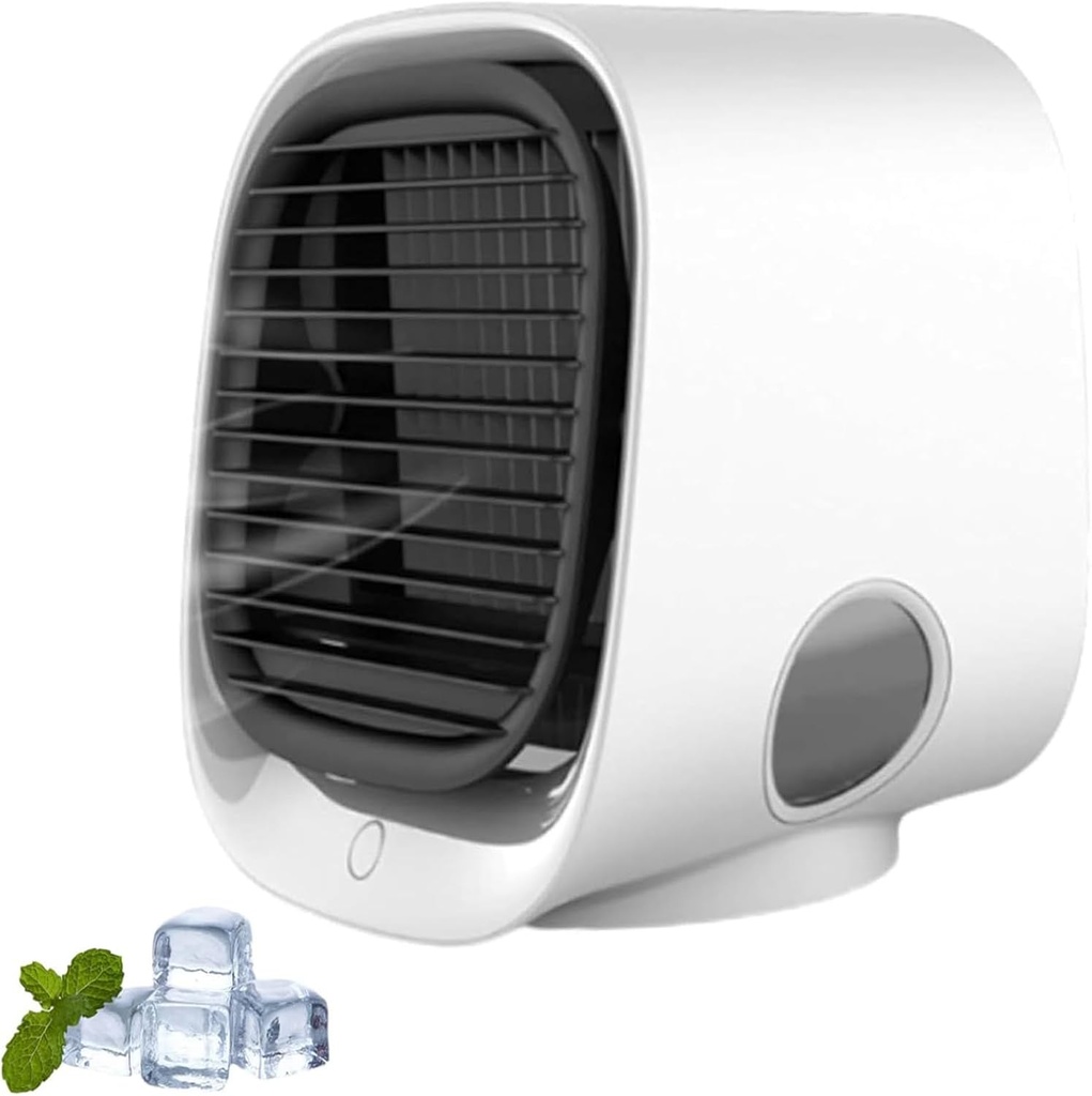 Desktop Air Conditioner, Small Mobile Air Cooler, Air Conditioner with Led Nightlight, 3 Speed Settings with Water Tank, Instant Cooling in Seconds, Breeze Portable,White