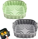 2-Pack Square Air Fryer Silicone Pot, A safe and non Stick Air Fryer,Reusable Baking Tray And Oven Accessories;Suitable For 4QT -8QT Air Fryers (Gray+Green)