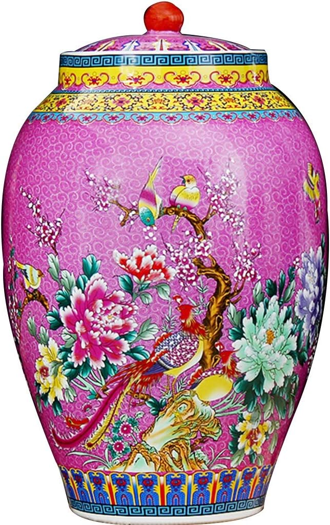Food Dispensers Highly Sealed Rice Bucket With Lid, Household Moisture-proof Ceramic Rice Cylinder, Kitchen Large-capacity Grain Container, Home Decoration (Color : Pink, Size : 10KG)