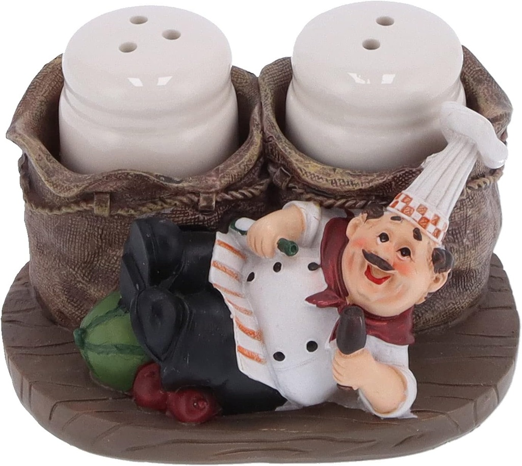 Salt Pepper Bottle Holder Resin Chef Statue Salt Bottle Holder Cute Chef Resin Figurine Flip Oil Dispenser Bottle for Storting Kitchen Spices Shaker