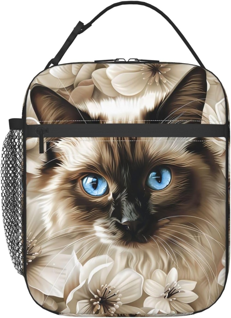 Cute Cat Lunch Box for Women Adults Kids, Insulated Cooler Kitten Lunch Bag for Picnic, School, Office, Travel, Work, Portable Reusable Polyester Tote Lunch Bags (Elegant Cat)