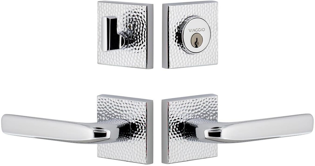 Viaggio QADMHMBLL_Combo_238_LH Motivo Left Handed Solid Brass Single Cylinder Keyed Entry Door Lever Set and Deadbolt Combo Pack - 2-3/8" Backset - Bright Chrome