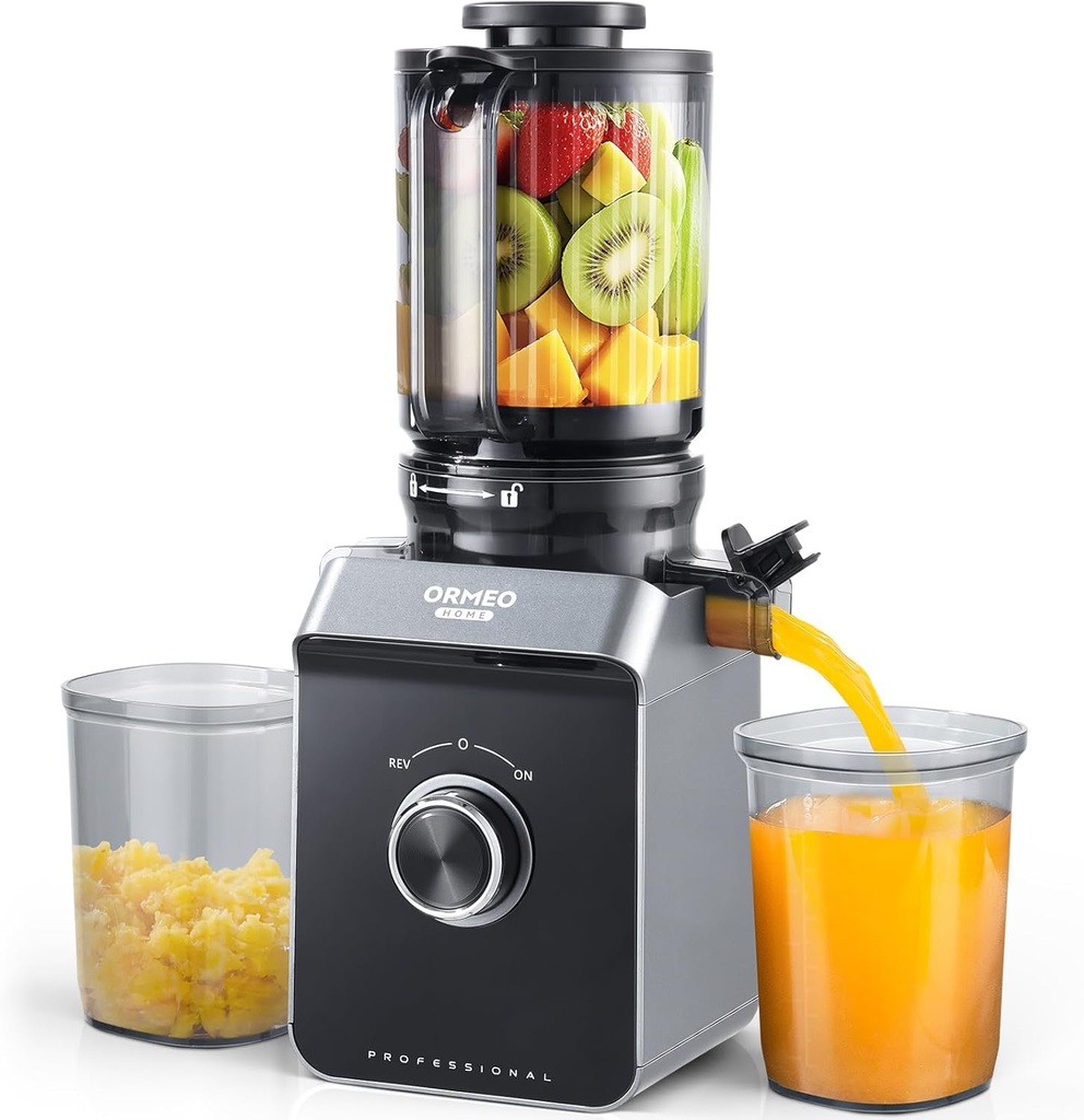 Cold Press Juicer, ORMEO HOME Juicer Machines with 4.35"Large Feed Chute Fit Whole Vegetables & Fruits, Masticating Juicer with Pulp Seperation, 99.6% Juice Purity, Quiet Motor, Easy to Clean,BPA Free