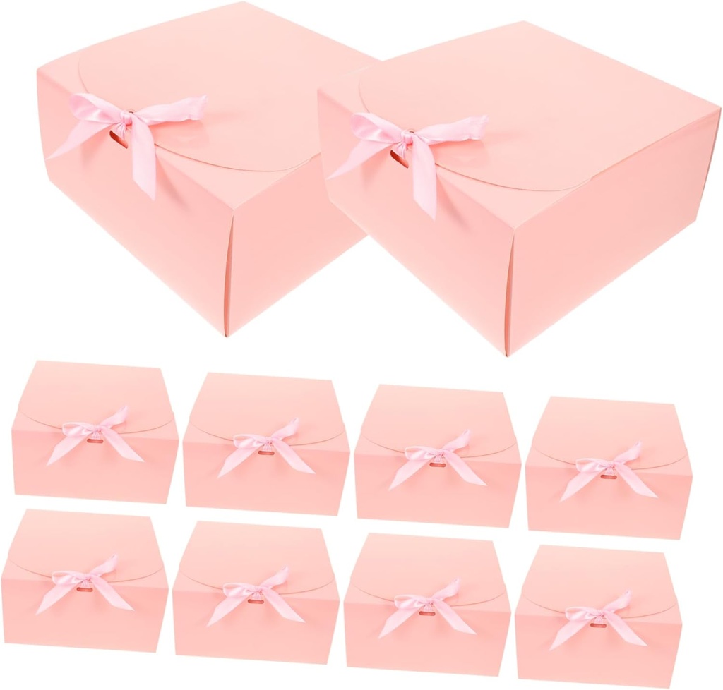 10pcs Elegant Pastry Boxes with Bowknot Portable Paper Gift Packaging Cases for Cakes and Desserts Pink Bakery Carrier Boxes for Birthdays Weddings Valentine's Day Anniversaries