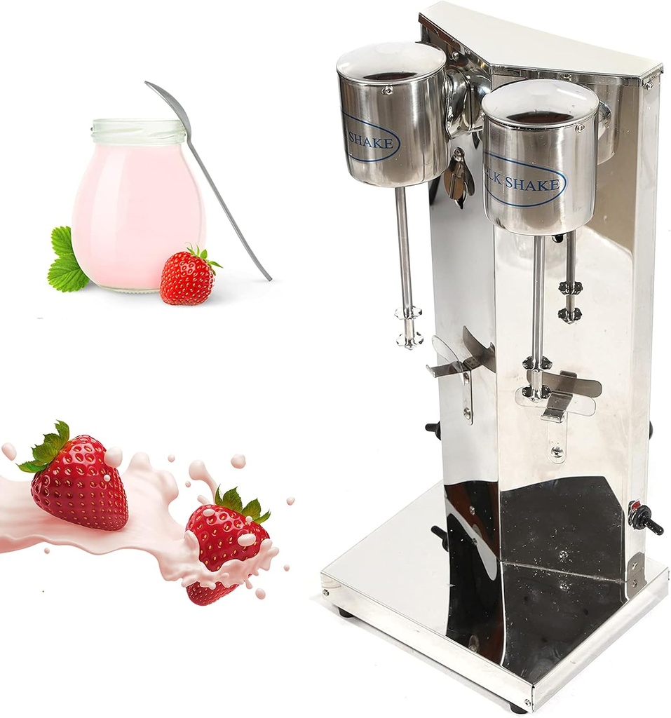 Double Head Commercial Milkshake Machine Stainless Steel Mixing Cup Drink Mixer 110V 18000RMP Ice Cream Maker Milkshake Juicers for Milk, Suitable in Commercial or Family (2 Head)