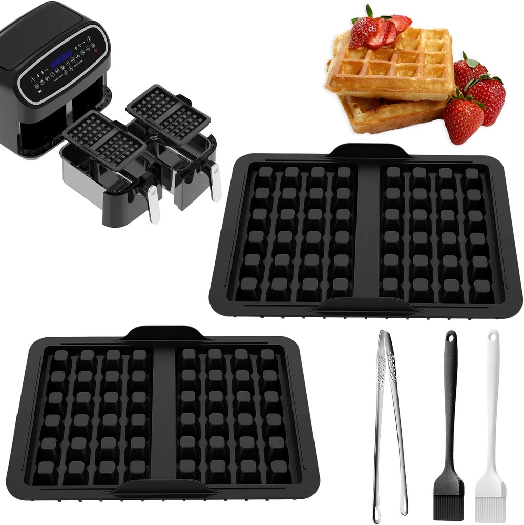 2PCS Silicone Waffle Mold, Waffle Plates for Ninja AF400EU, AF451EU and AF500DE Hot Air Fryer, Waffle Set, Waffle Maker Includes 2PCS Baking Brush and Barbecue Tongs