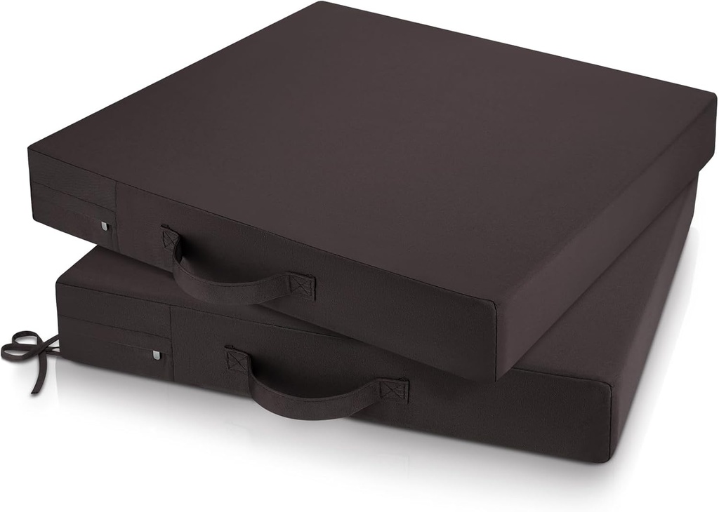 Patio Chair Cushions 24"x24"x4" Waterproof Outdoor Seat Cushions for Patio Furniture 3-Year Color Fastness Garden Sofa Couch Pads with Handle & Fixed Belt Outdoor Chair Cushion Set of 2