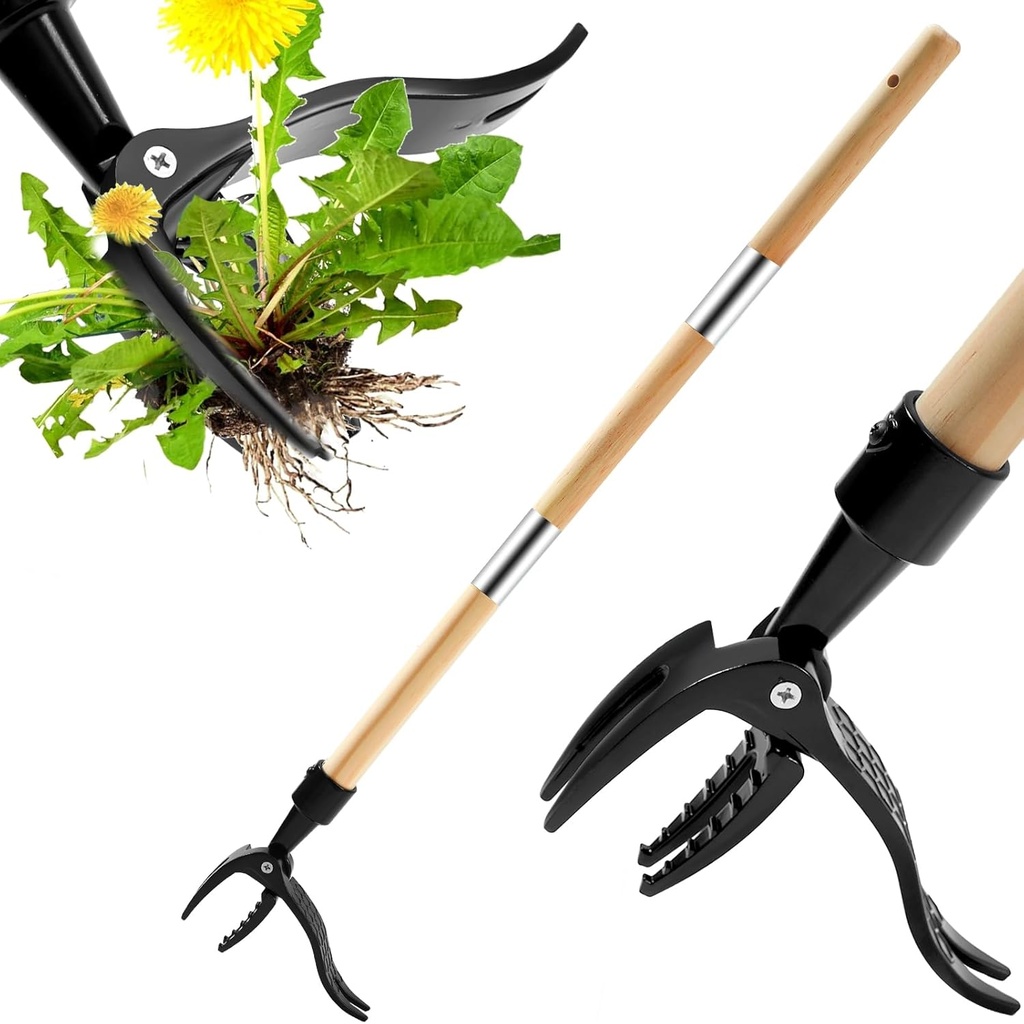 Detachable Stand Up Weed Puller Tool with Long Handle, Dandelion Weed Puller Tool Stand Up Heavy Duty, Garden Weed Remover Tool Long Handle, Weeding Tools Gardening Long Handle (Wood 44in)